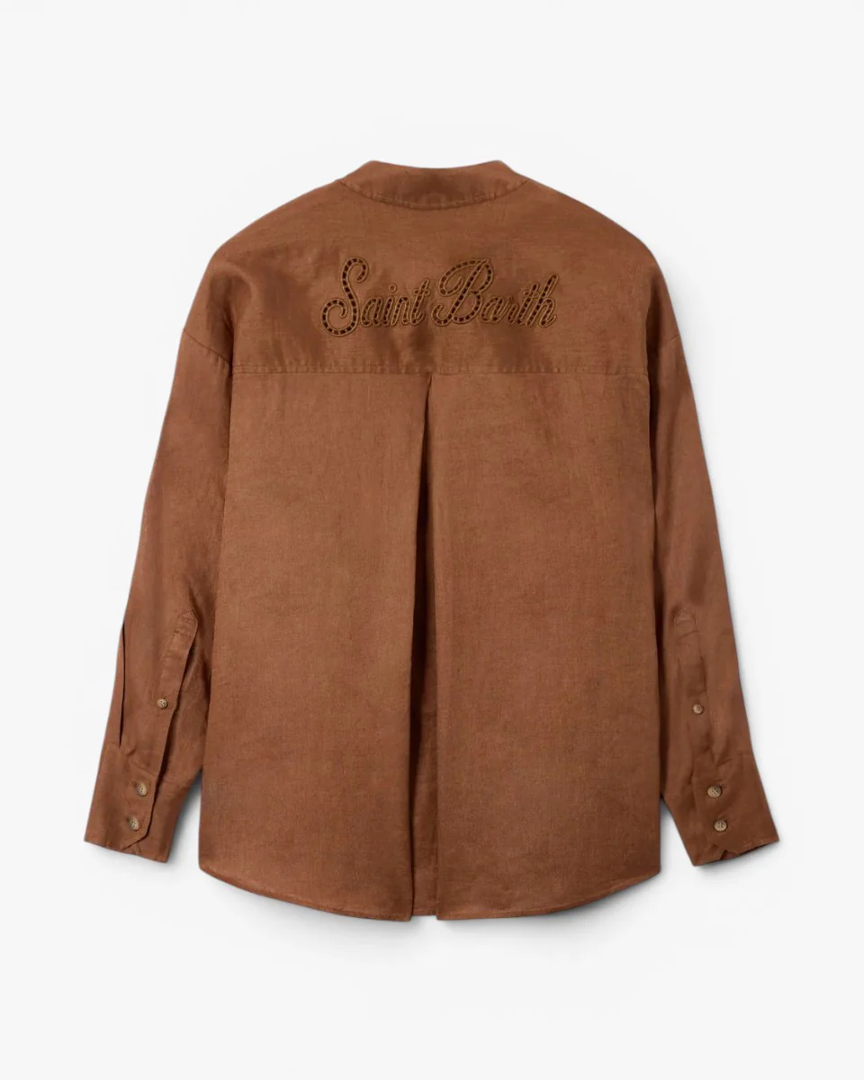MC2 SAINT BARTH Koszula Cristal Pocket Linen Sb Holed Brown - Image 3