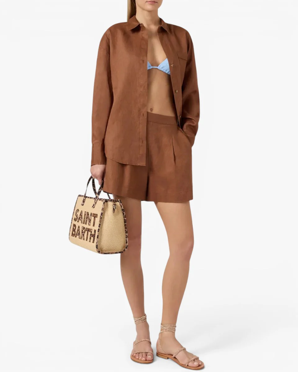 MC2 SAINT BARTH Koszula Cristal Pocket Linen Sb Holed Brown - Image 4