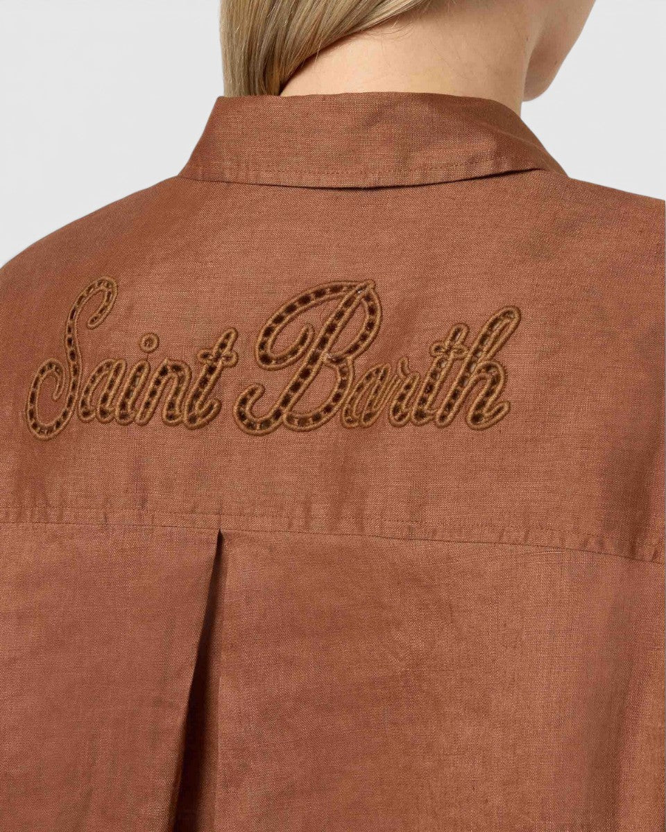 MC2 SAINT BARTH Koszula Cristal Pocket Linen Sb Holed Brown - Image 5