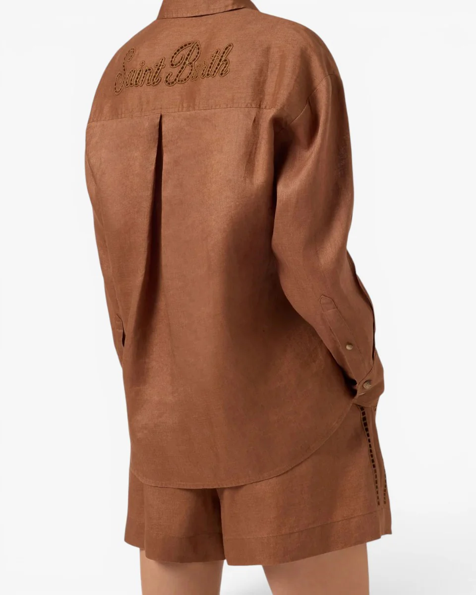 MC2 SAINT BARTH Koszula Cristal Pocket Linen Sb Holed Brown - Image 6