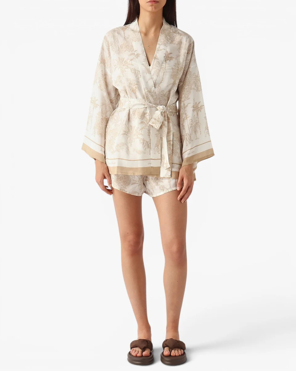 MC2 SAINT BARTH Kimono Carly Silk Habotai Foulard Jungle Oceania Beige - Image 2