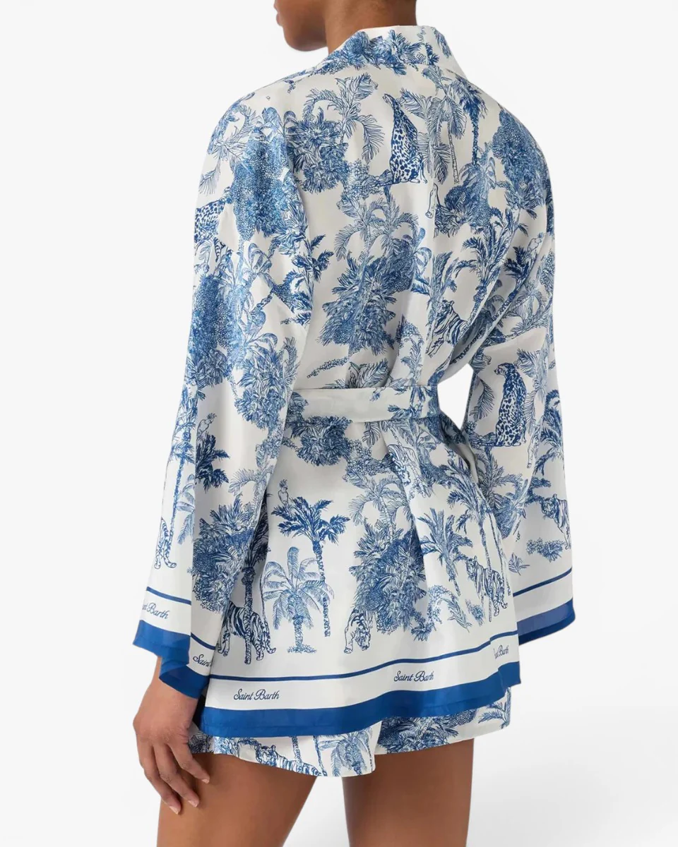 MC2 SAINT BARTH Kimono Carly Silk Habotai Foulard Jungle Oceania Blue - Image 3