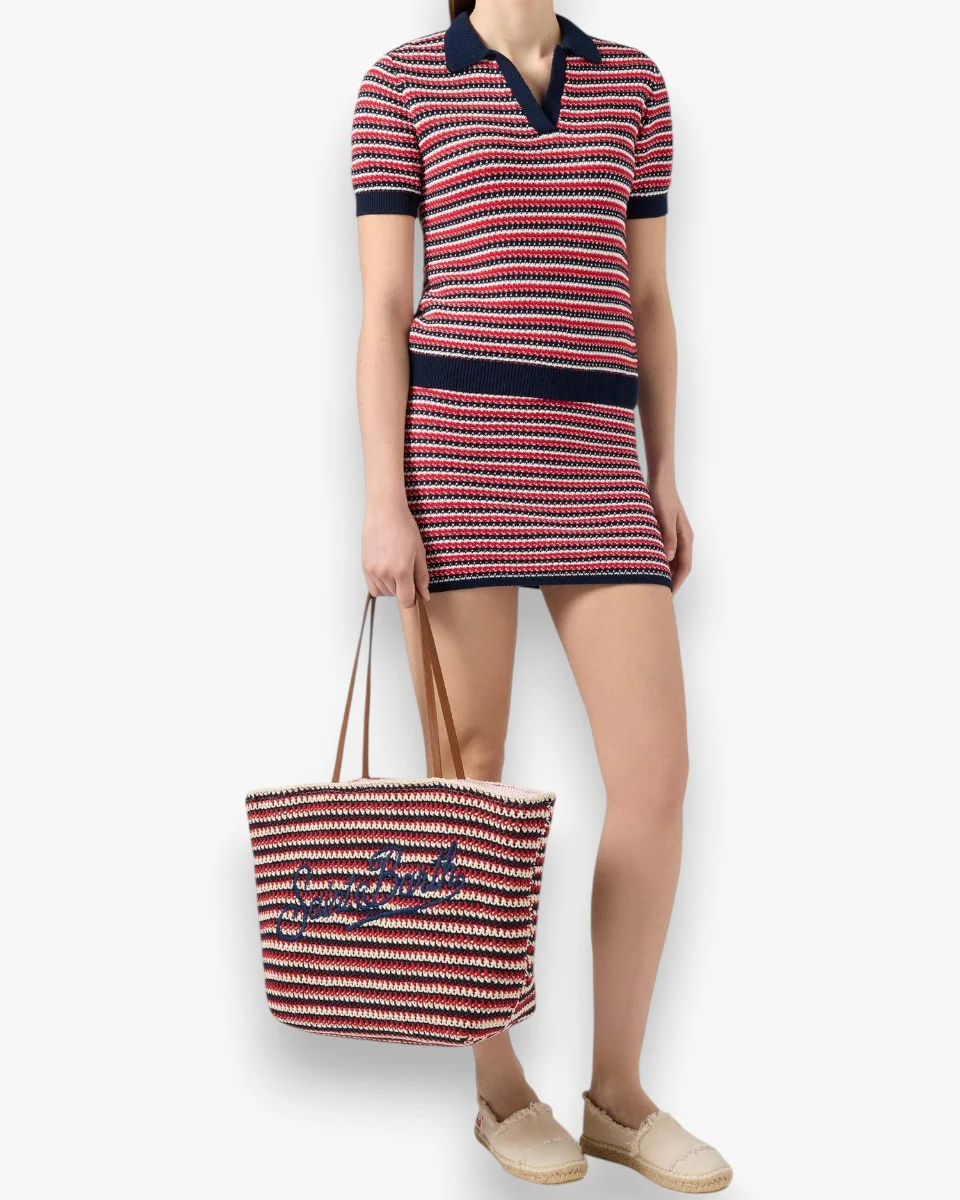MC2 SAINT BARTH Torebka Crochet Tote Stripes Tris Red - Image 2