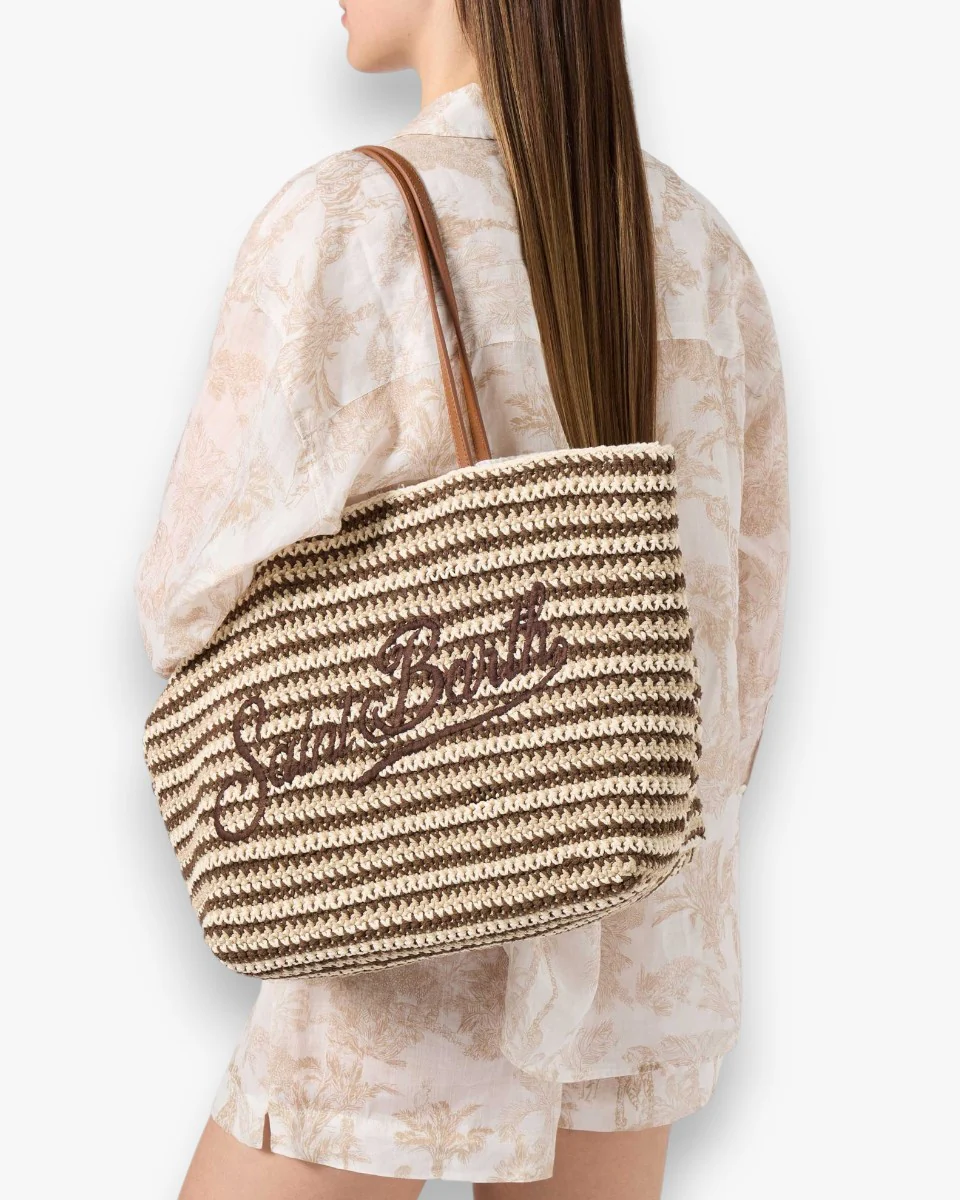 MC2 SAINT BARTH Torebka Crochet Tote Big Stripes Tris Brown - Image 2