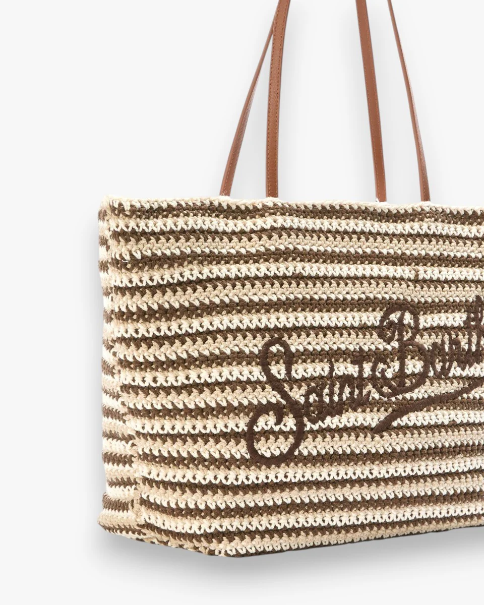 MC2 SAINT BARTH Torebka Crochet Tote Mid Stripes Tris Brown - Image 2