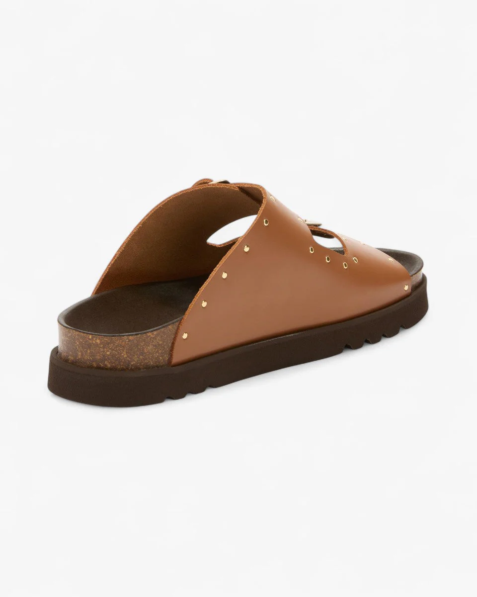 Scholl Klapki Beatriz Leather Studs Koniakowe - Image 3